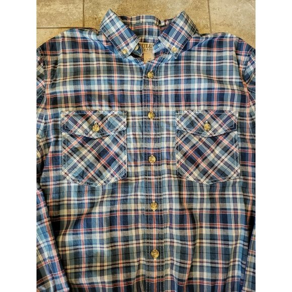 Mens Duluth Trading Blue Plaid Long Sleeve Button Up Shirt Sz L Tall Trim Fit - Picture 2 of 5
